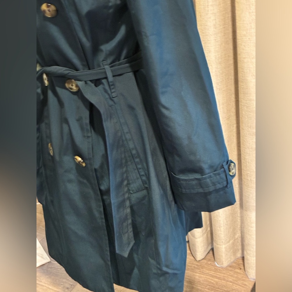 London Fog Teal Double Breasted Trench Coat Jacket Small S Belted Classic - Picture 2 of 7